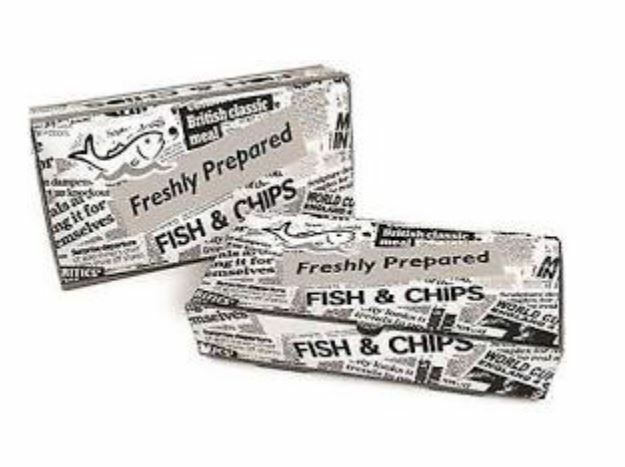 Take Away Shop Newspaper Fast Food Meal PRINTED FISH & CHIP BOX Medium Tray x200