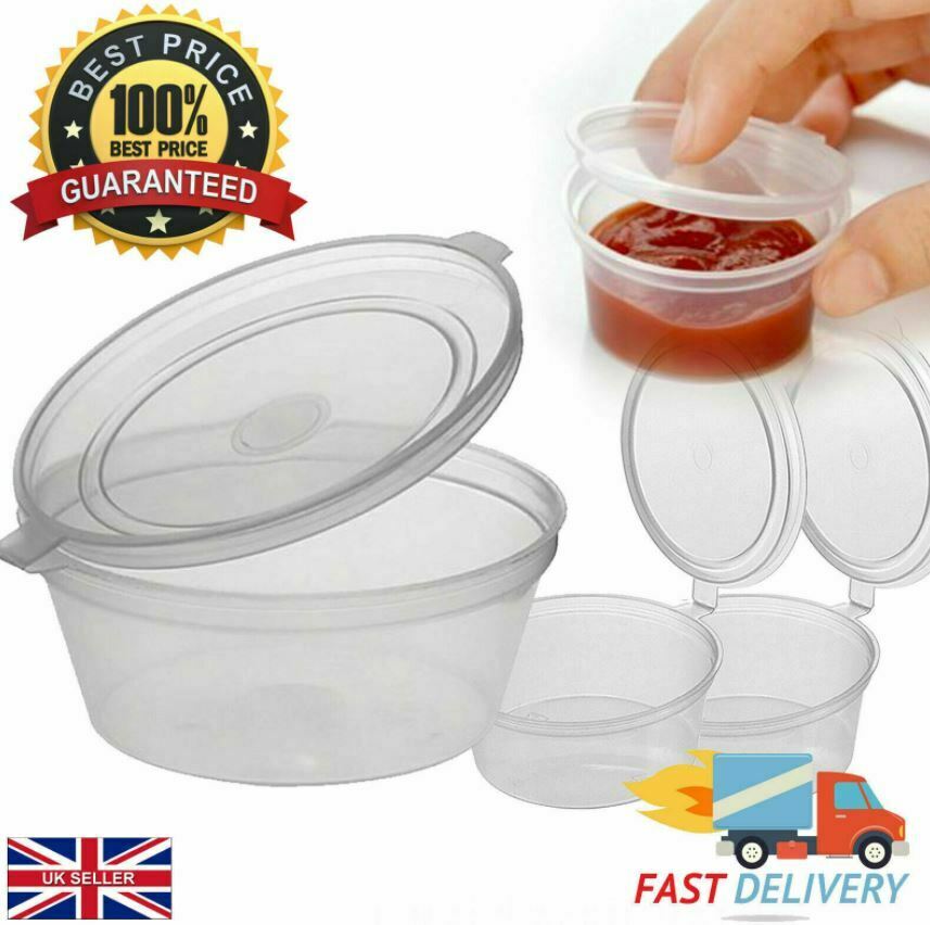 Plastic Sauce Cups / Pots with hinged lids (1 | 2 | 4oz)