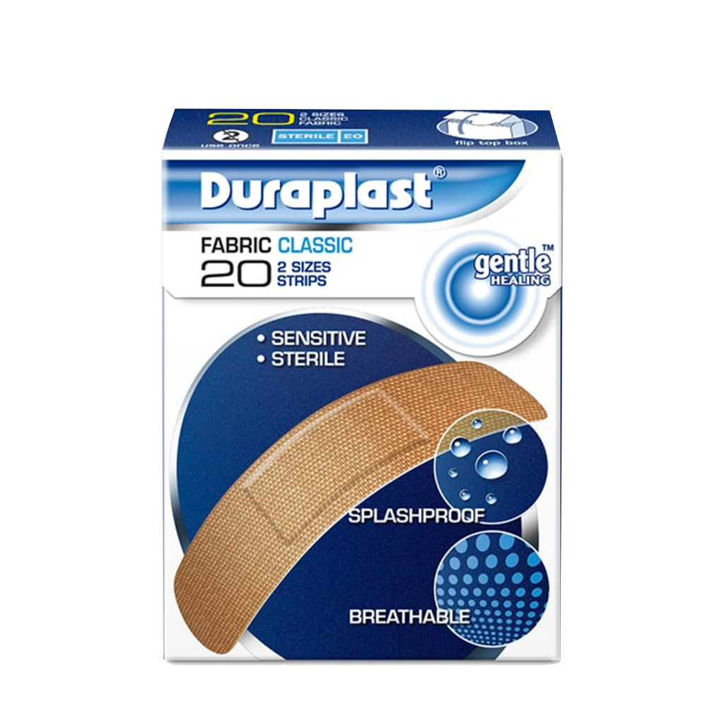 B2188 Duraplast Fabric Classic Plasters, 20 Pack, 2 Size Strips