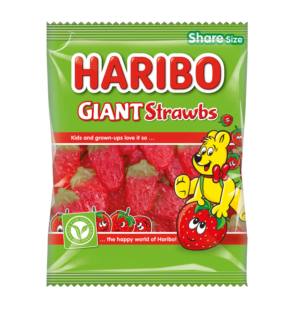 B3036 Haribo Giant Strawbs 12 x 140g Prepacked Bags
