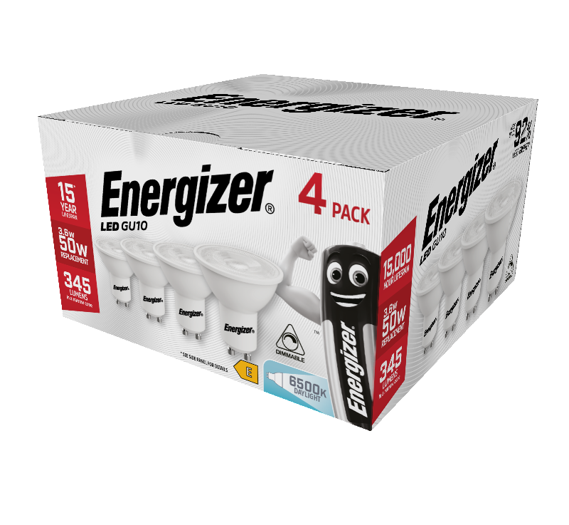 S10329 Energizer LED GU10 345lm 3.6W 6,500K (Daylight) Dimmable, Box of 4