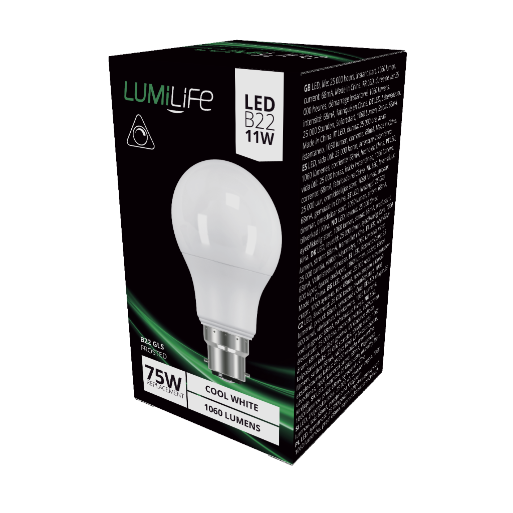 S16411 LumiLife LED GLS B22 (BC) 1,060lm 10.5W 4,000K (Cool White) Dimmable, Box of 1