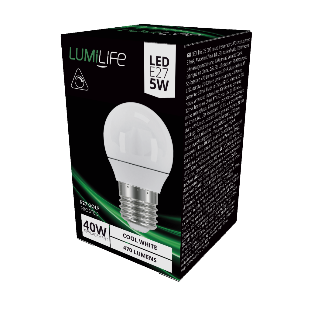 S16448 LumiLife LED Golf E27 (ES) 470lm 4.2W 4,000K (Cool White) Dimmable, Box of 1
