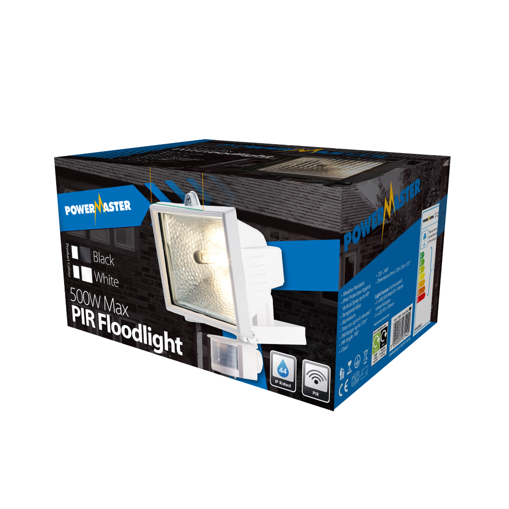 S5890 PowerMaster 400W Eco Halogen PIR Floodlight - White - Lamp Not Included