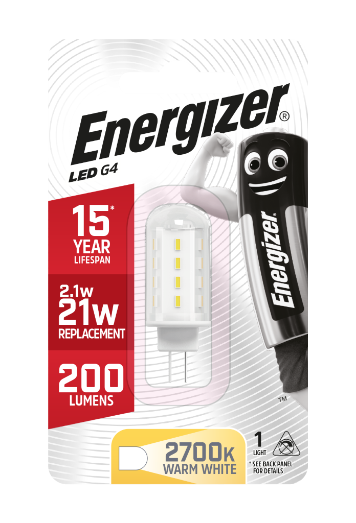 S8099 Energizer LED G4 200lm 2.1W 3,000K (Warm White), Blister Of 1