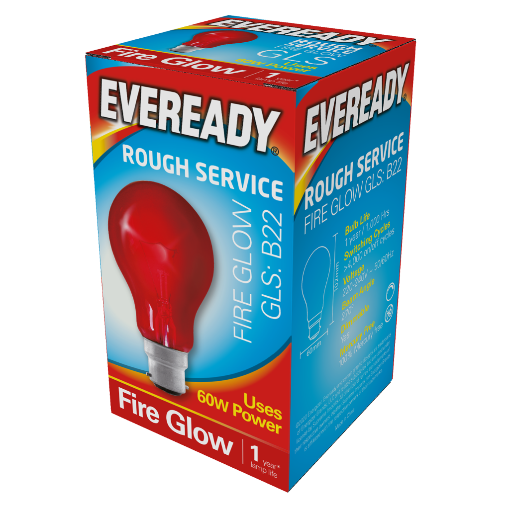 S855 Eveready Fireglow 60W 220-240V B22 (BC), Box of 1