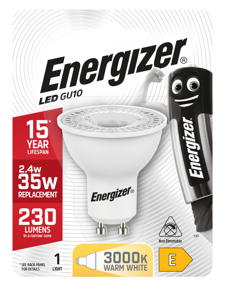 S8689 Energizer LED GU10 230lm 2.4W 3,000K (Warm White), Blister of 1