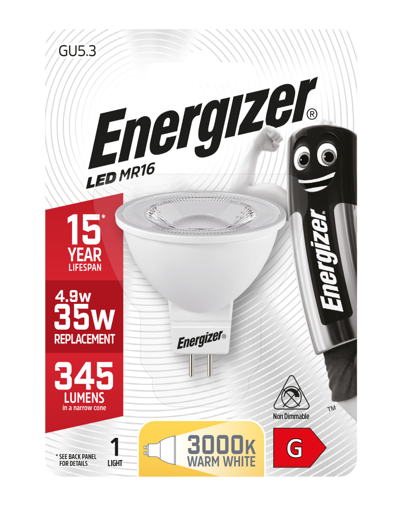 S8692 Energizer LED GU5.3 345lm 4.9W 3,000K (Warm White), Blister of 1