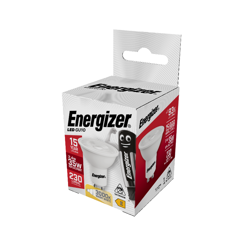 S8821 Energizer LED GU10 230lm 2.4W 3,000K (Warm White), Box of 1