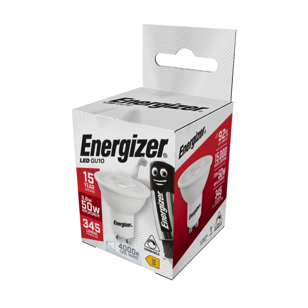 S8827 Energizer LED GU10 345lm 3.6W 4,000K (Cool White) Dimmable, Box of 1