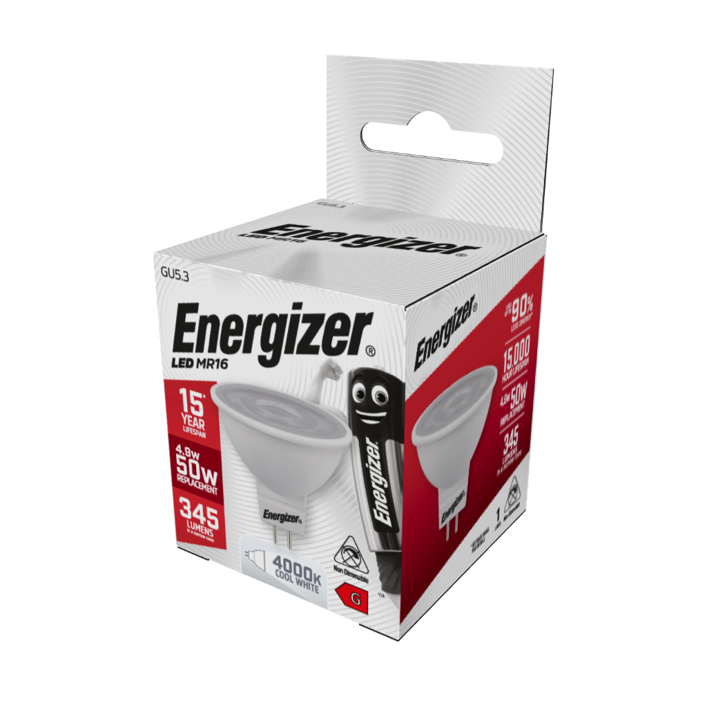 S8833 Energizer LED GU5.3 345lm 4.9W 4,000K (Cool White), Box of 1
