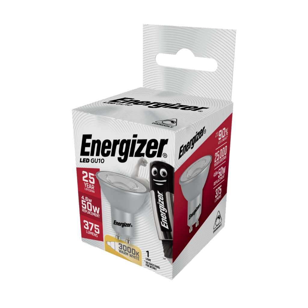 S8874 Energizer LED GU10 345lm 3.6W 3,000K (Warm White) Dimmable, Box of 1