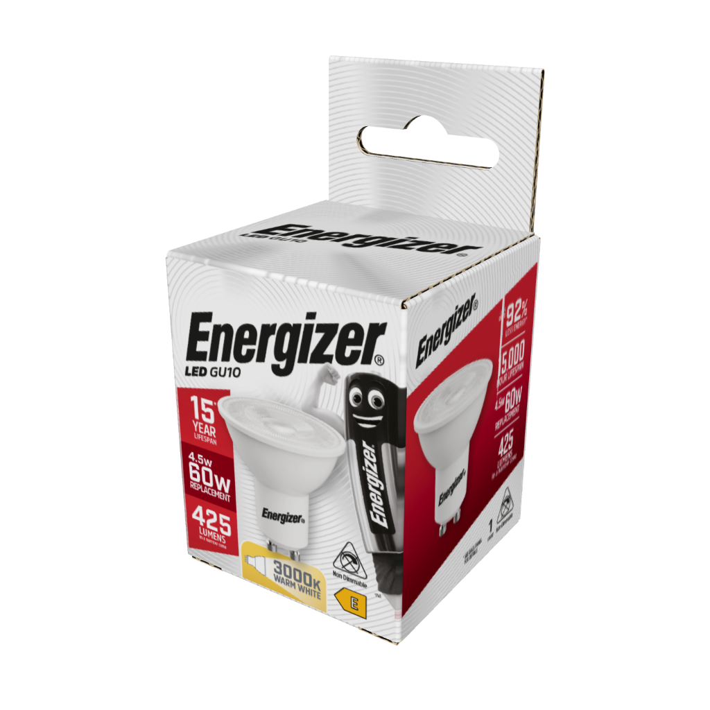 S9405 Energizer LED GU10 425lm 4.5W 2,700K (Warm White), Box of 1