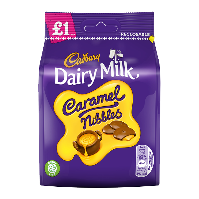 T0998 Cadburys Caramel Nibbles - Price Marked - 95g Bag (10 Pack)