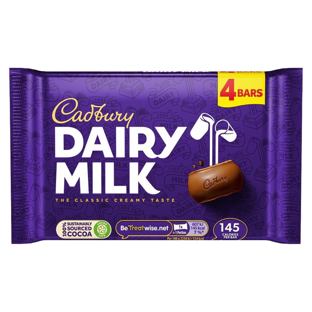 T1167 Cadburys Dairy Milk - 4 Pack 27.2g Per Bar (14 Pack)